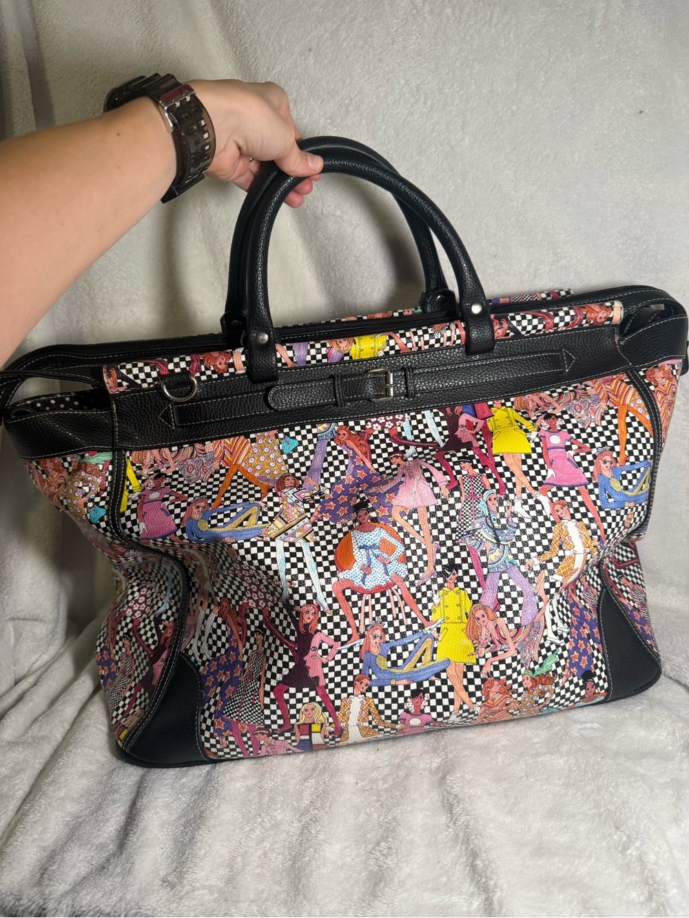 Sydney Love Black Trim Tote with Multicolor Pop Art Figures